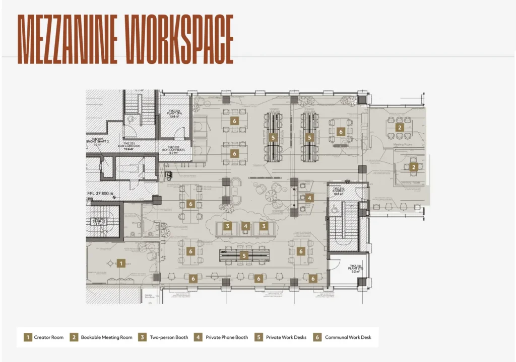 Floorplan of the mezzanine workspace at Vita Living Circle Square North